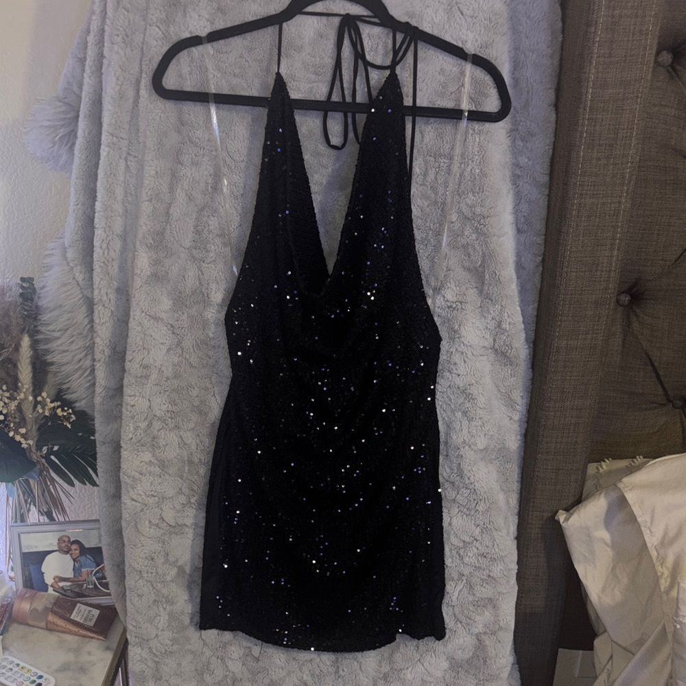 Fashion Nova Black Sparkle Backless Dress